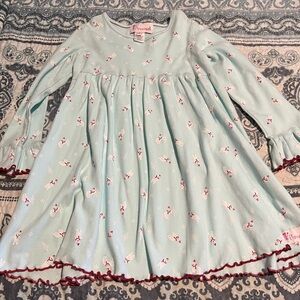 Kids Casual Dress - Light Blue with Red Accents